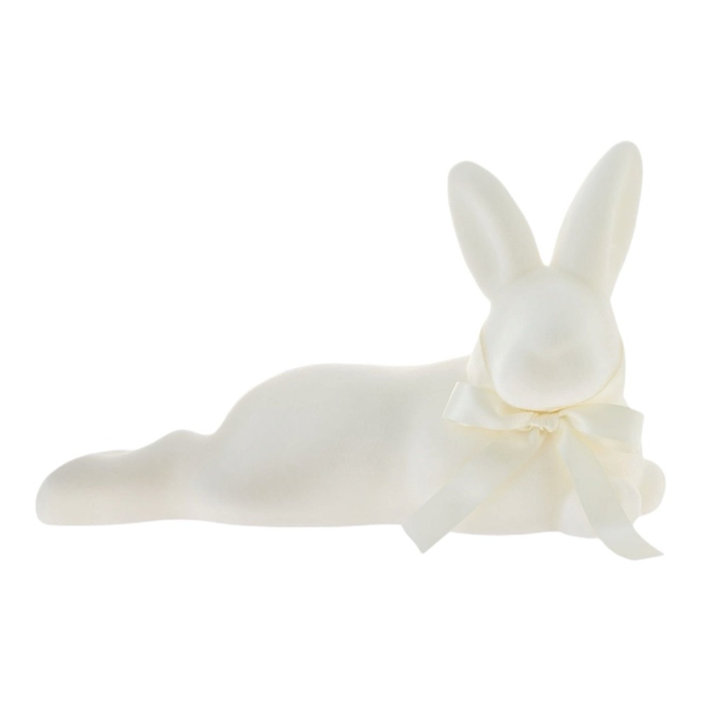Way To Celebrate Flocked Laying Bunny Tabletop Decoration White 10" Baby Nursery - Picture 2 of 4